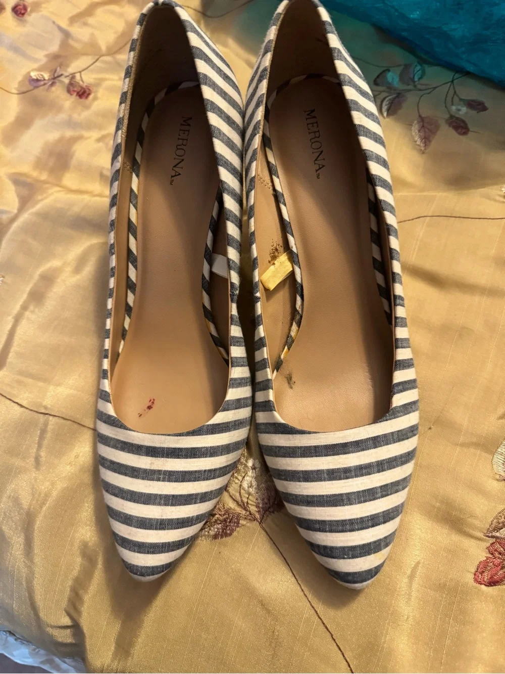 Merona Striped Pointed-Toe Heels in Black and White